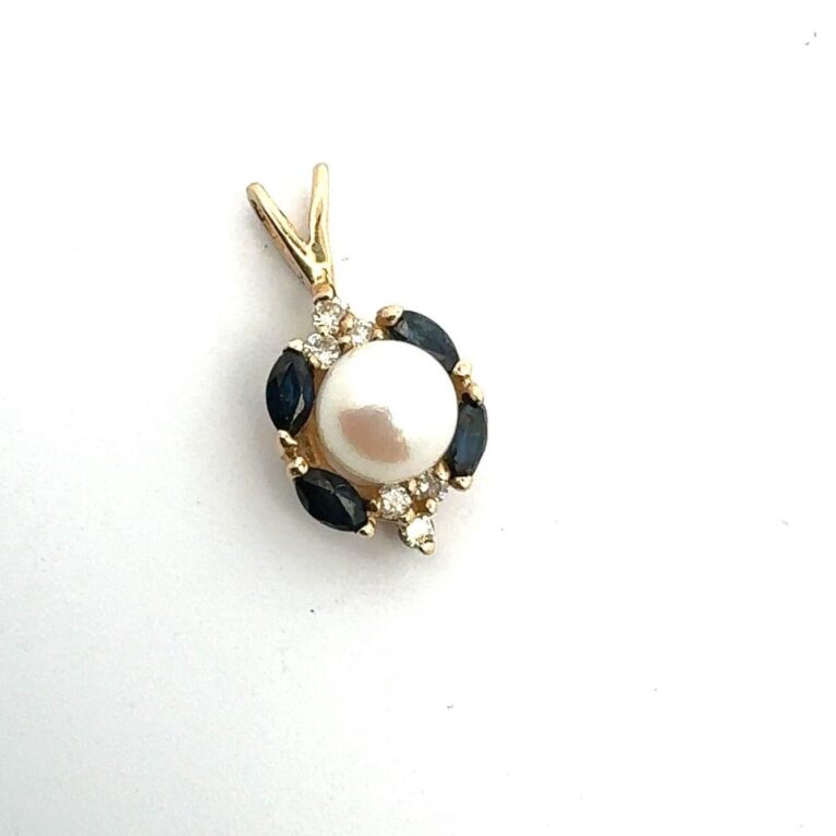 14k Y.G. Pearl with Sapphire & Diamond Pendant 1.6 grams