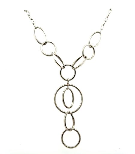 18” .925 Sterling Silver Paper Clip Necklace, Interlocking Dangle Rings, 11.9g