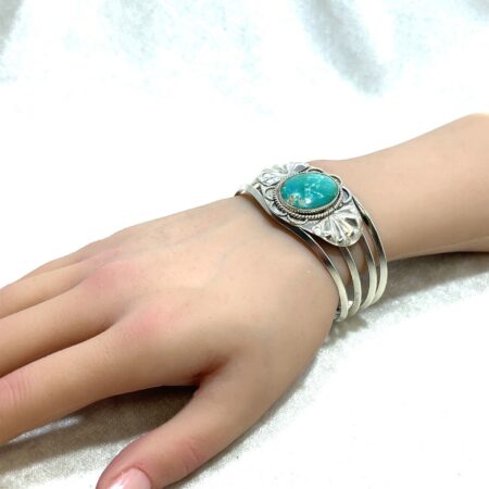 Sterling Silver Turquoise Cabochon Cuff Bracelet - 6.5" Wrist