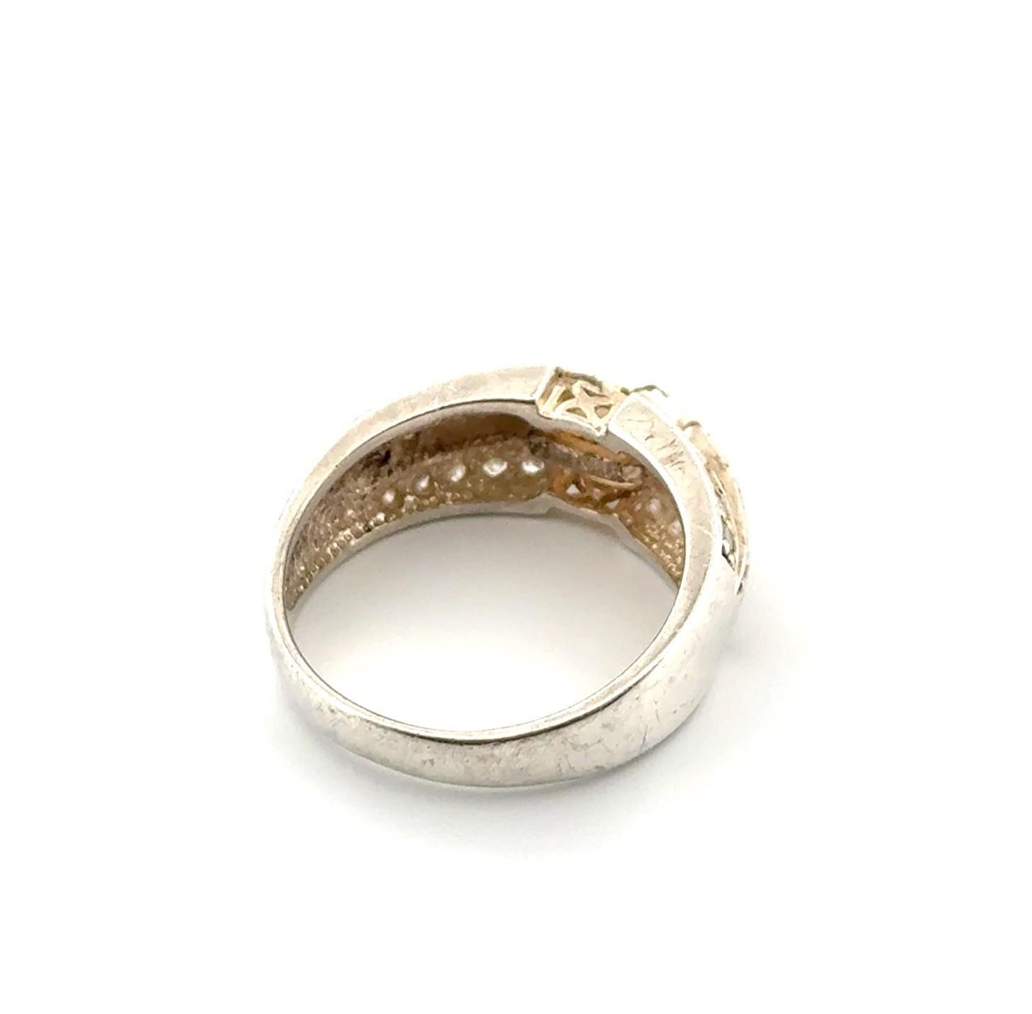 Size: 9.25 Vintage 925 Sterling Silver Cultured Pearl & CZ Ring 5.4g - Image 6