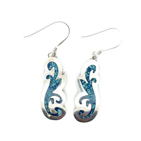 Vintage Taxco 925 Sterling Silver Scroll Turquoise Chip Dangle Earrings, 7.9g
