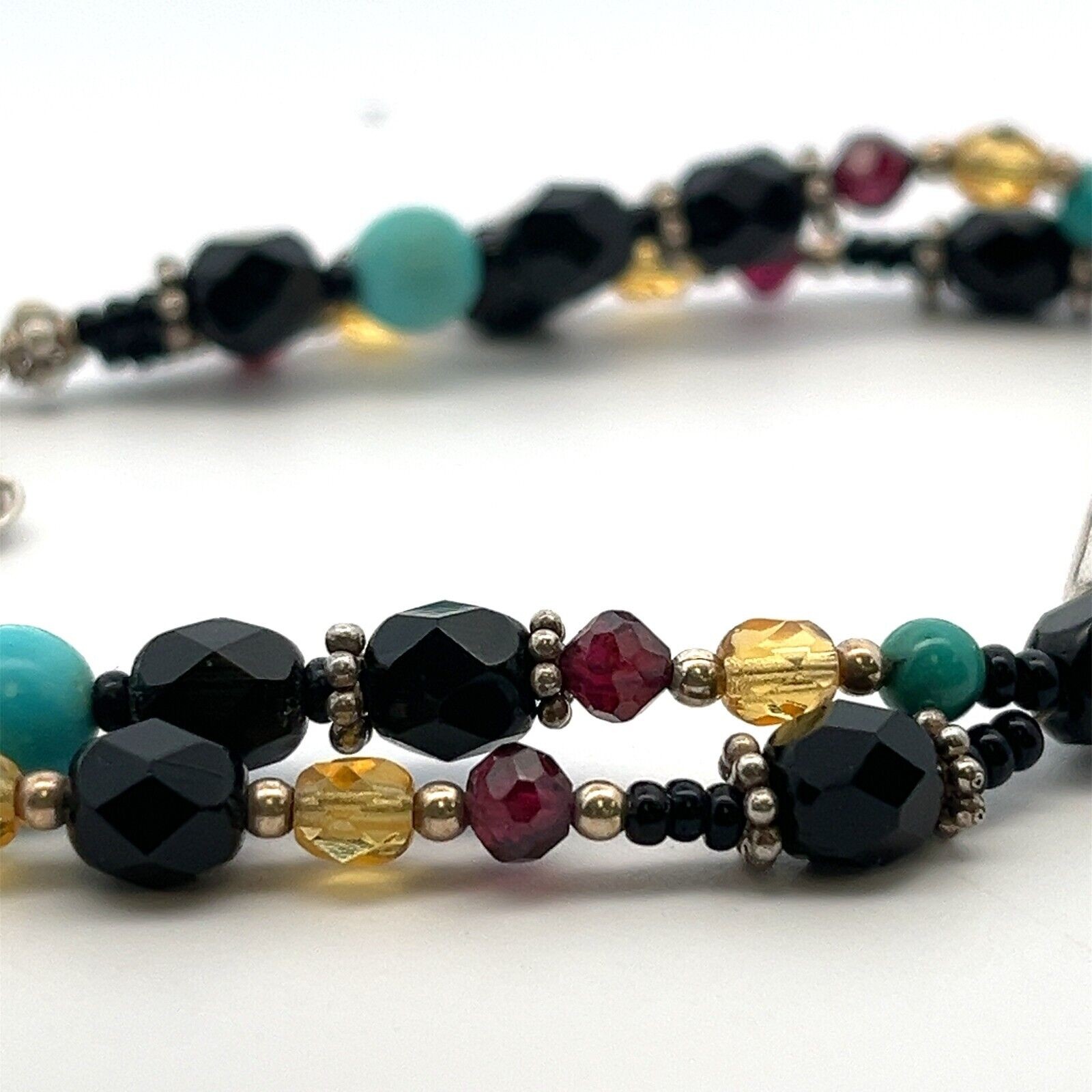 Barse 925 Sterling Silver Turquoise,Onyx,Garnet & Quartz Beads 9” Bracelet 21.9G - Image 3