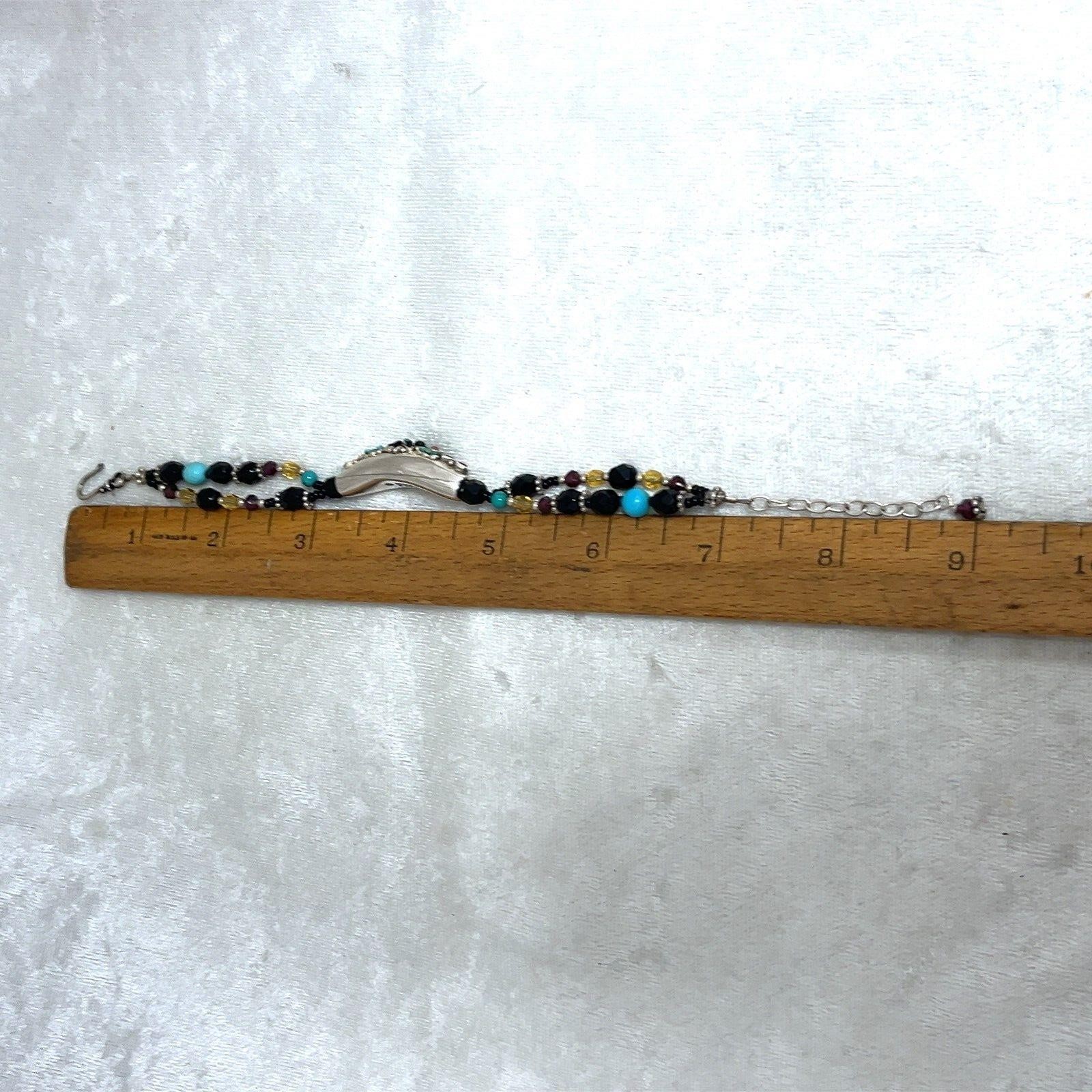 Barse 925 Sterling Silver Turquoise,Onyx,Garnet & Quartz Beads 9” Bracelet 21.9G - Image 6