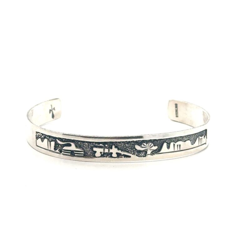 6.5” Navajo 925 Sterling Silver Letter Cuff Bracelet, Gene Gibson, 9.6g