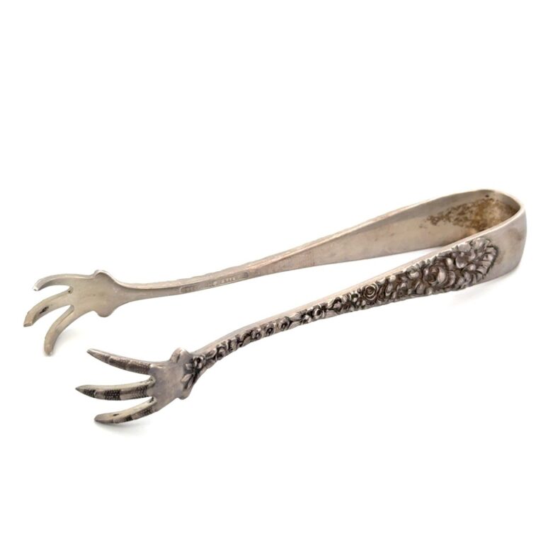 4.5” Stieff Rose 925 Sterling Silver Repousse Small Sugar Tongs 34.7g