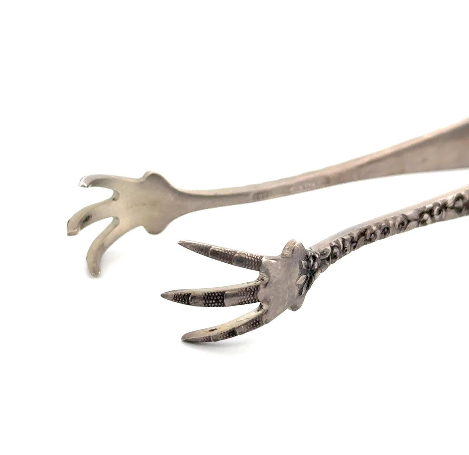 4.5” Stieff Rose 925 Sterling Silver Repousse Small Sugar Tongs 34.7g - Image 2