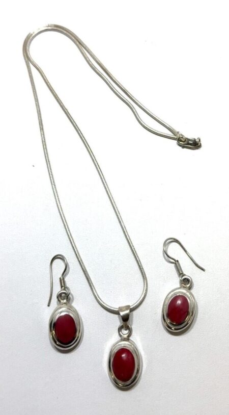 Sterling Silver, Red Coral Earrings w/ 20 inch Necklace Set - 29.1 grams
