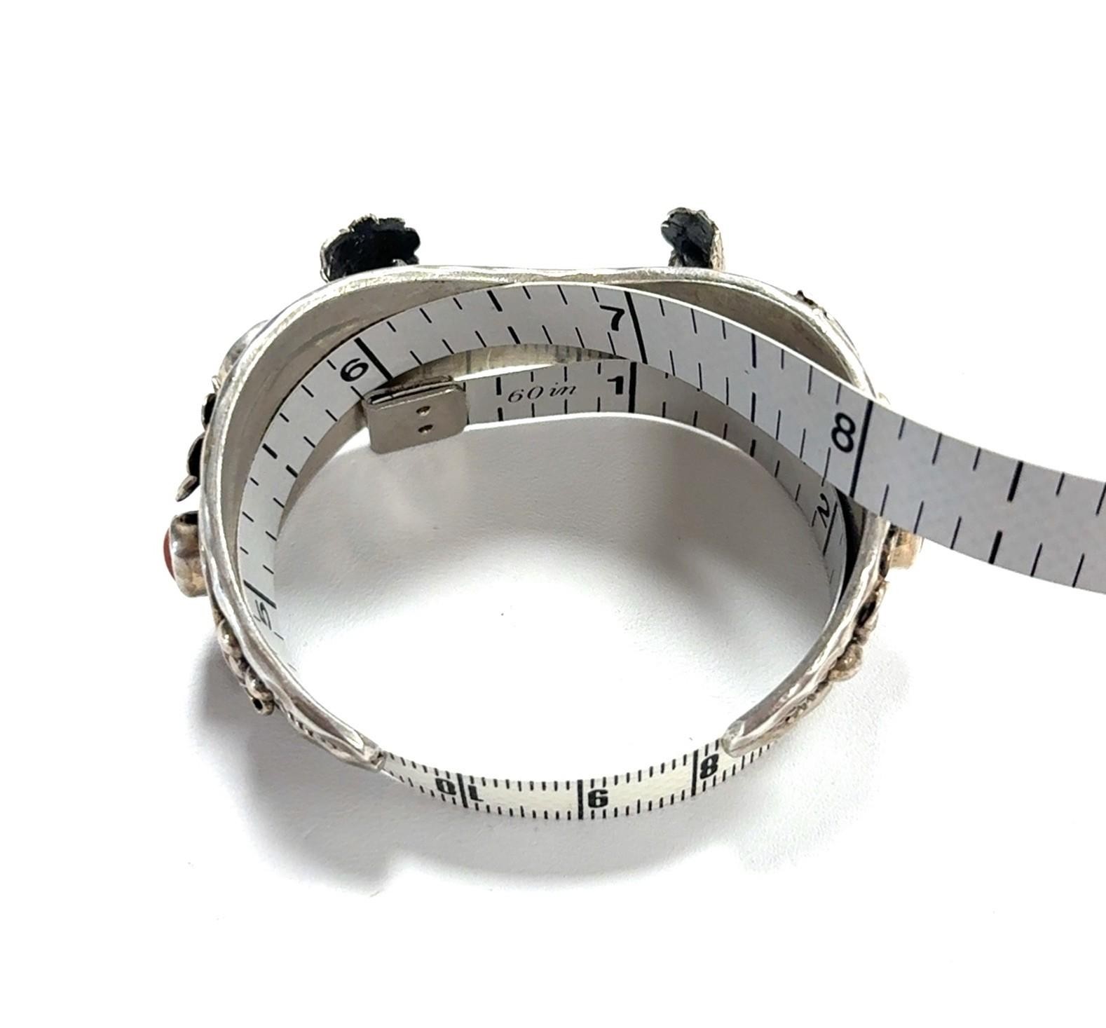 6” Vintage 925 Sterling Silver Navajo Turquoise & Coral Watch Cuff Bracelet 40g - Image 10