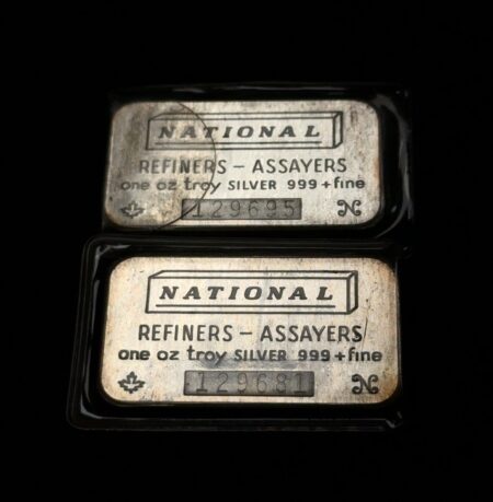 Lot of (2) - Vintage National Refiners Assayers (NRA) 1oz .999 Fine Silver Bars