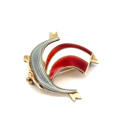 1950s Aksel Holmsen 925 Sterling Silver & Enamel Viking Longboat Brooch/Pin 4.6g