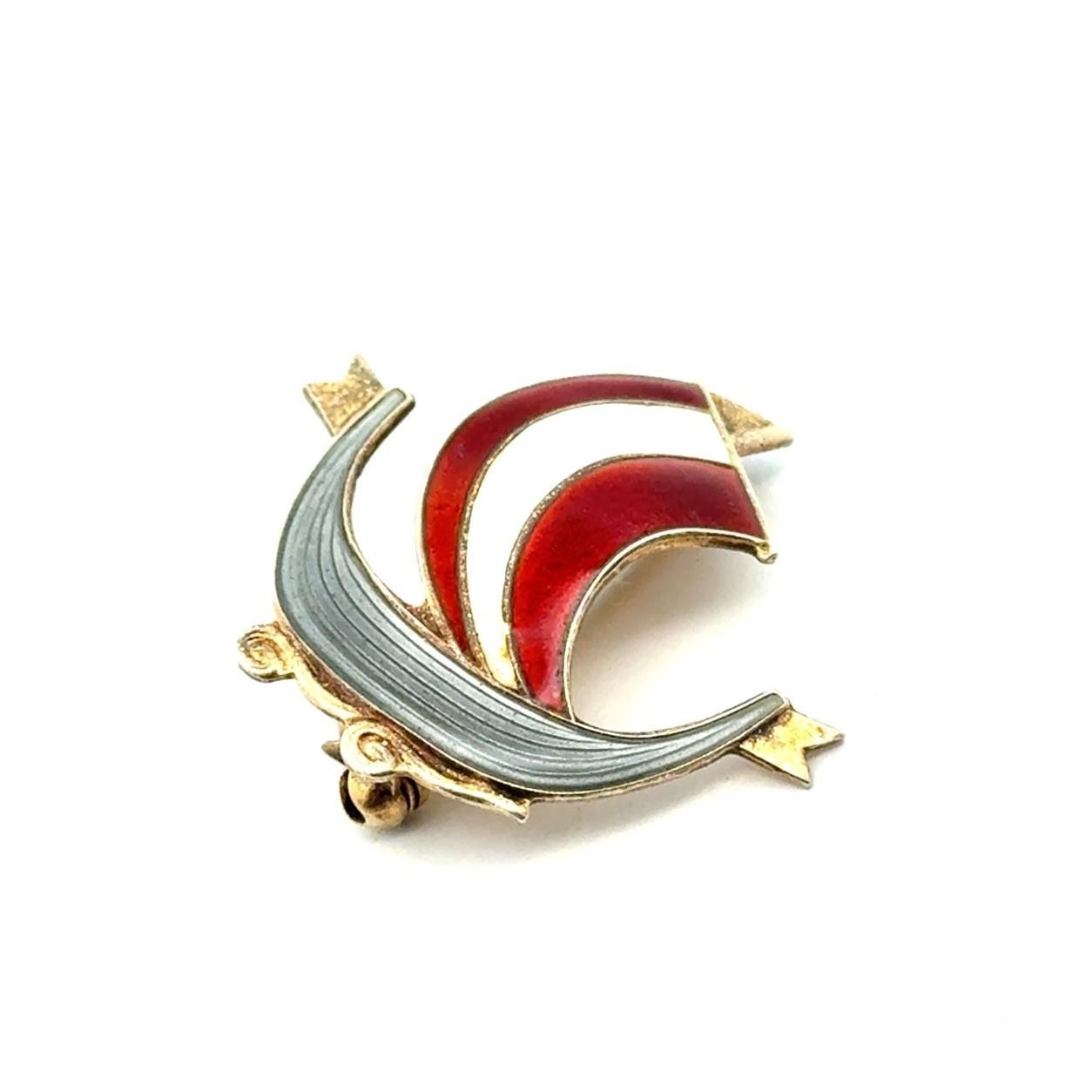 1950s Aksel Holmsen 925 Sterling Silver & Enamel Viking Longboat Brooch/Pin 4.6g - Image 2