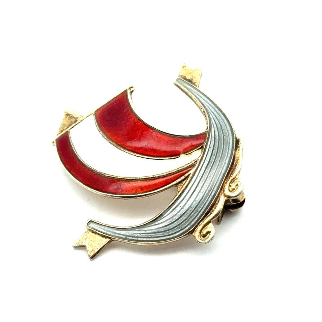 1950s Aksel Holmsen 925 Sterling Silver & Enamel Viking Longboat Brooch/Pin 4.6g - Image 3