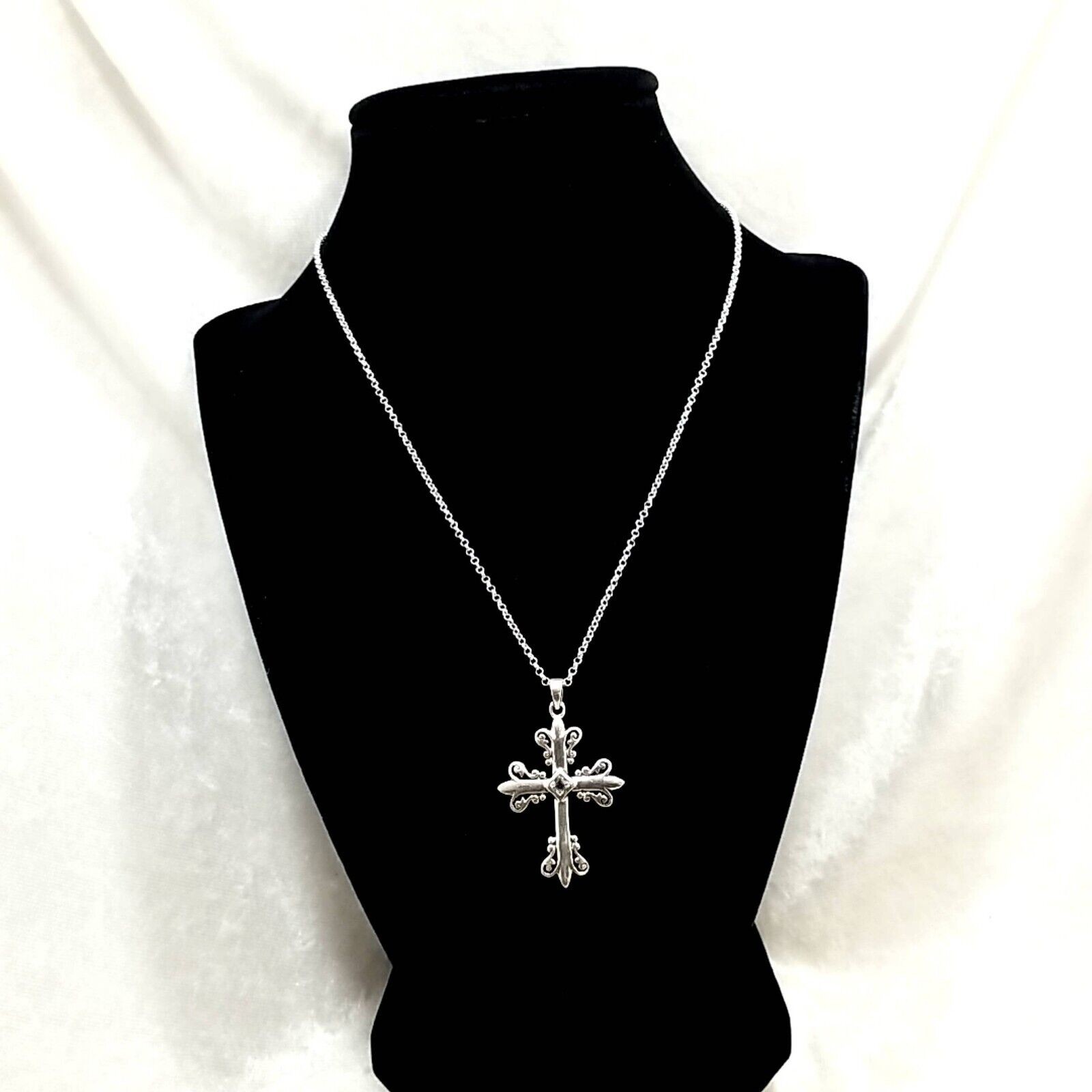 Sterling Silver & Blue Topaz Cross Pendant on 18" Sterling Chain 6.9 Grams - Image 2