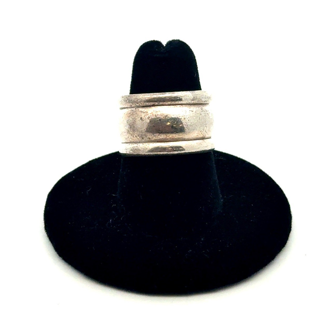 .925 Sterling Silver Cigar Band Ring, Size-7, 9.2g