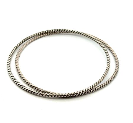 Pair Of .925 Sterling Silver Twisted Bangle Bracelet 7.5”x2mm 12.2g