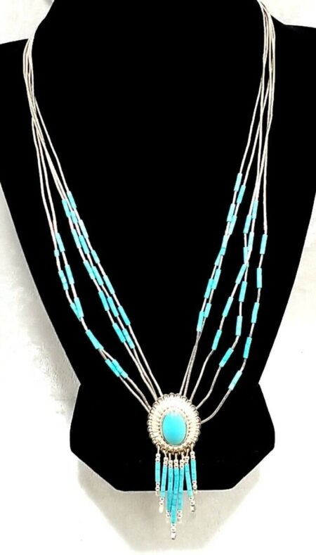 Sterling Liquid Silver With Center Oval Turquoise Pendant Necklace 18.6 Grams