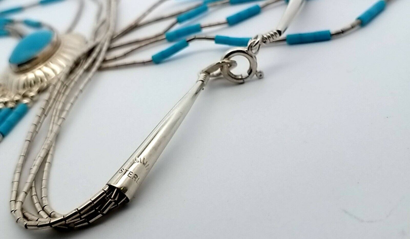 Sterling Liquid Silver With Center Oval Turquoise Pendant Necklace 18.6 Grams - Image 3