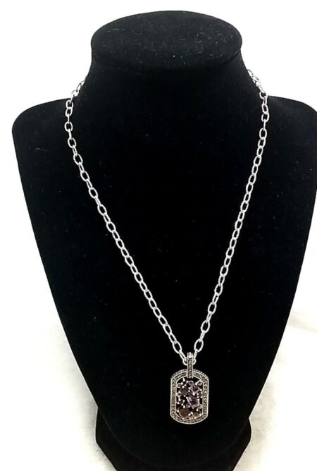 Amethyst and Garnet Pendant on Diamond Cut Sterling Silver Necklace - 18 Inches