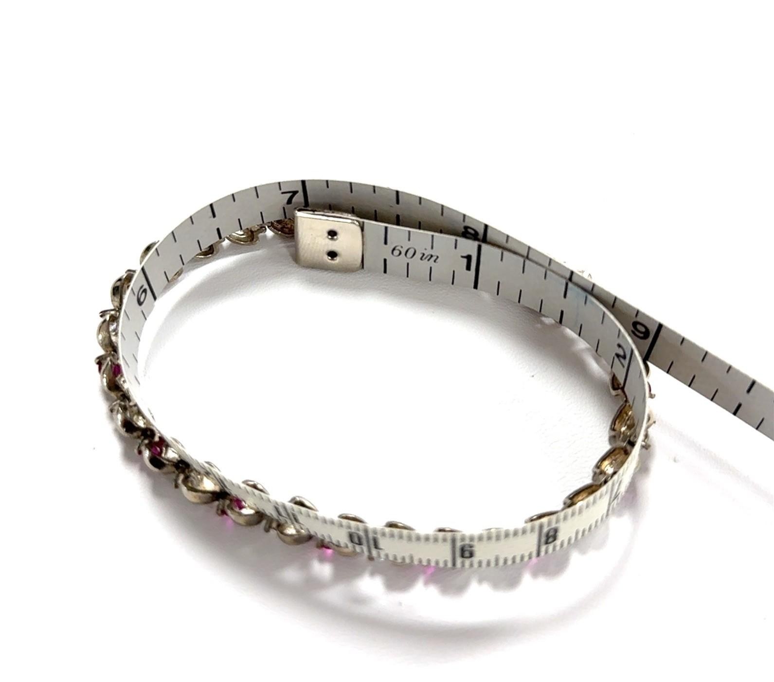 7” x 6.5mm Lab Ruby & CZ 925 Sterling Silver Flower Link Tennis Bracelet 11.3g - Image 8