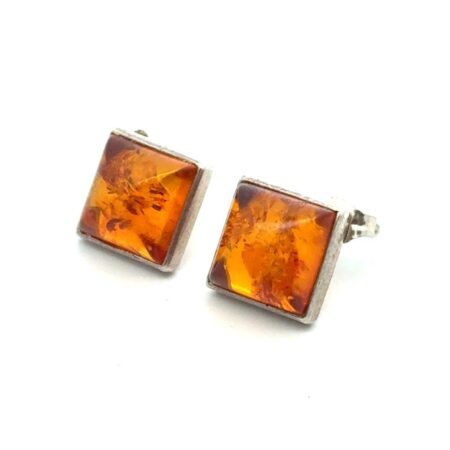 .925 Sterling Silver Baltic Amber Earring Studs, 2.8g