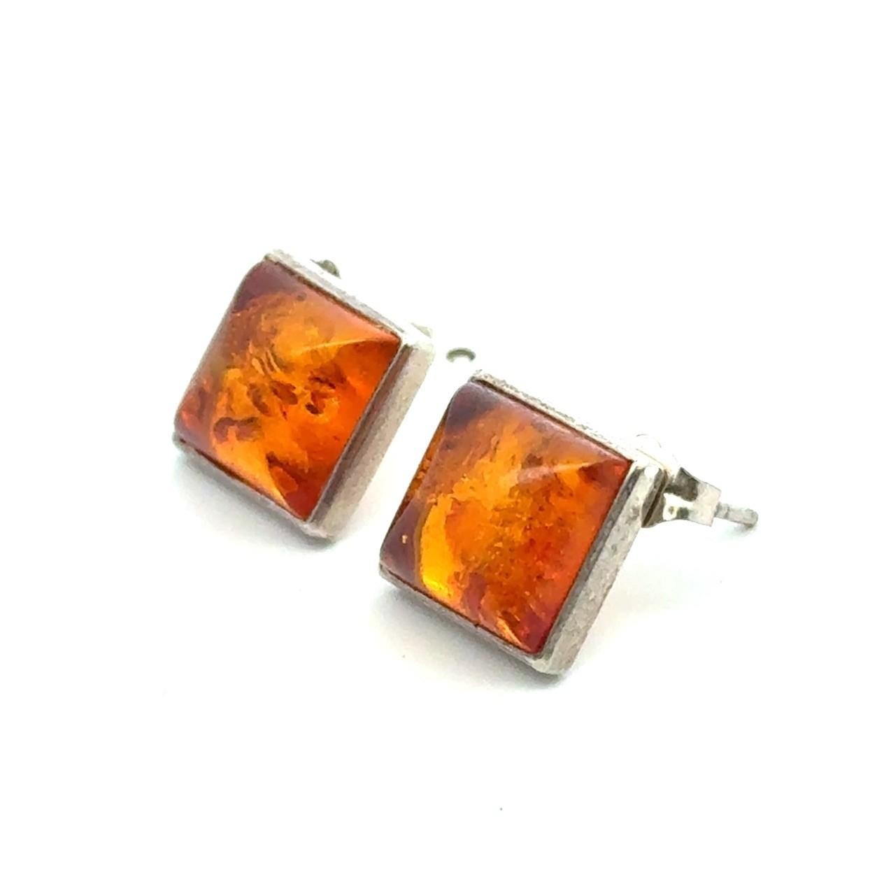 .925 Sterling Silver Baltic Amber Earring Studs, 2.8g - Image 4