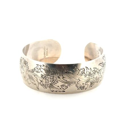 7.25” S. Kirk & Sons 925 Sterling Silver Chrysanthemum Wide Cuff Bracelet 38.6g