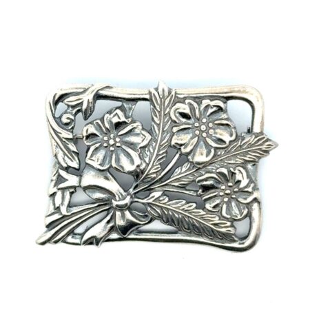 .925 Sterling Silver Rectangular Floral Brooch, 10.0g