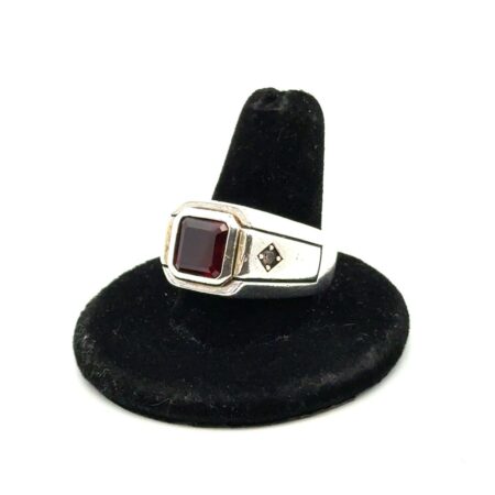 .925 Sterling Silver Lab Ruby & White Sapphire Men’s Ring Size 10, 14.1g
