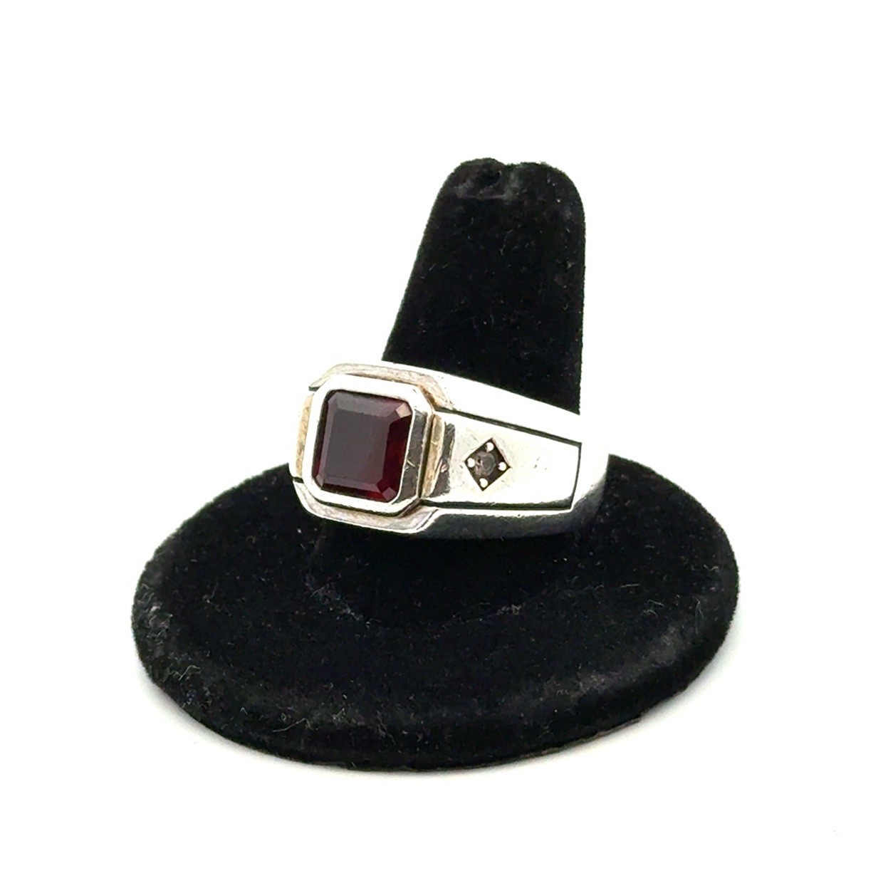 .925 Sterling Silver Lab Ruby & White Sapphire Men’s Ring Size 10, 14.1g