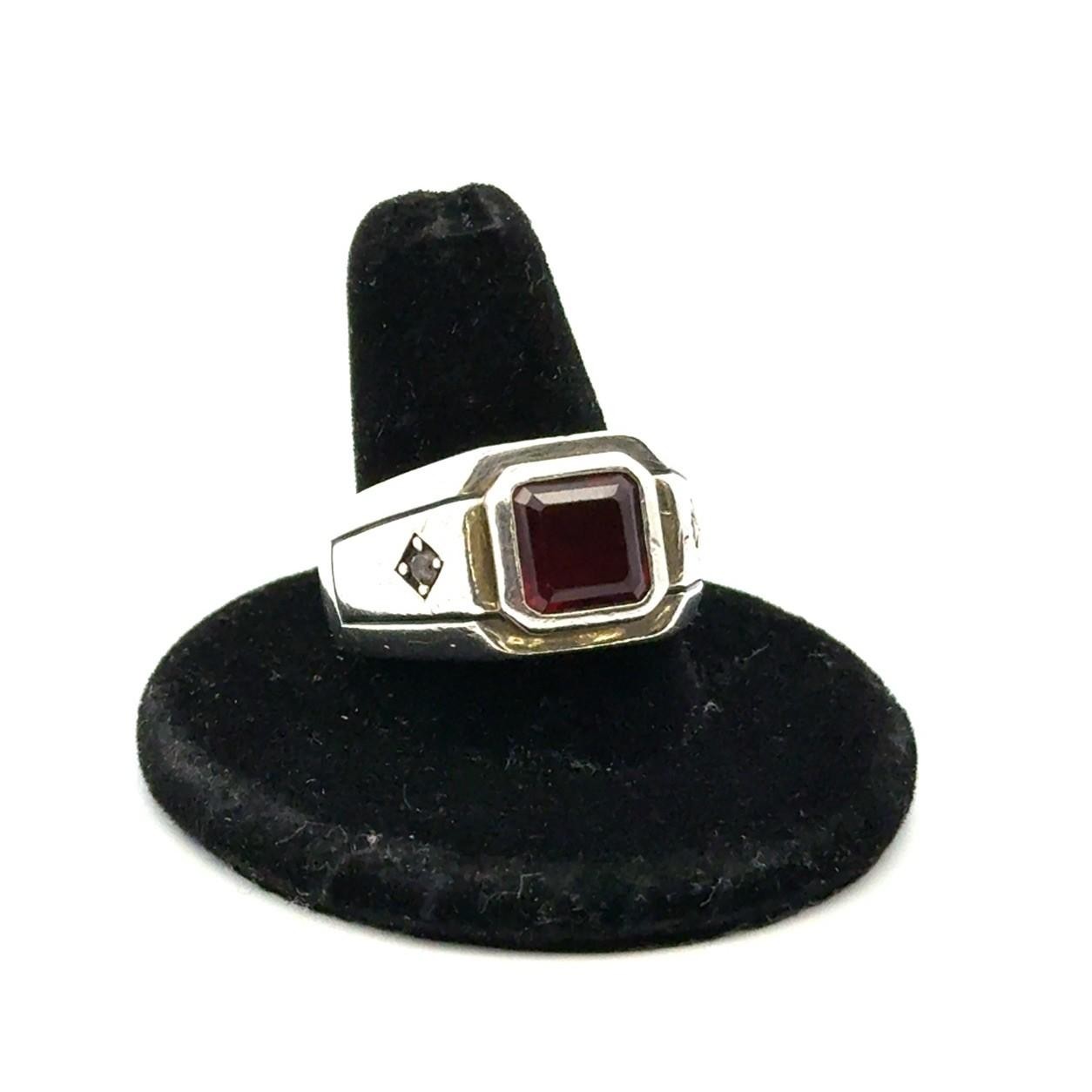 .925 Sterling Silver Lab Ruby & White Sapphire Men’s Ring Size 10, 14.1g - Image 2