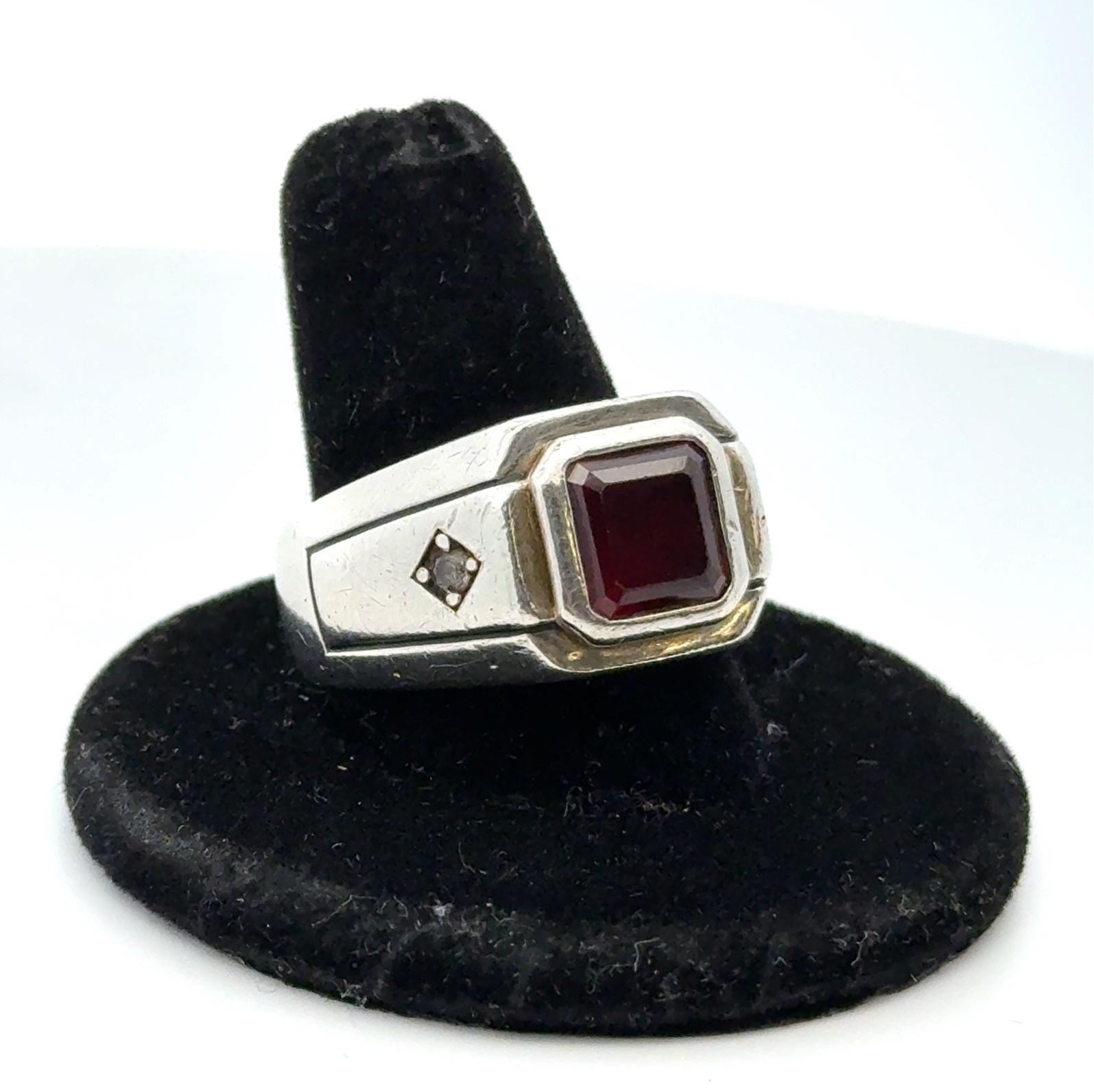 .925 Sterling Silver Lab Ruby & White Sapphire Men’s Ring Size 10, 14.1g - Image 3