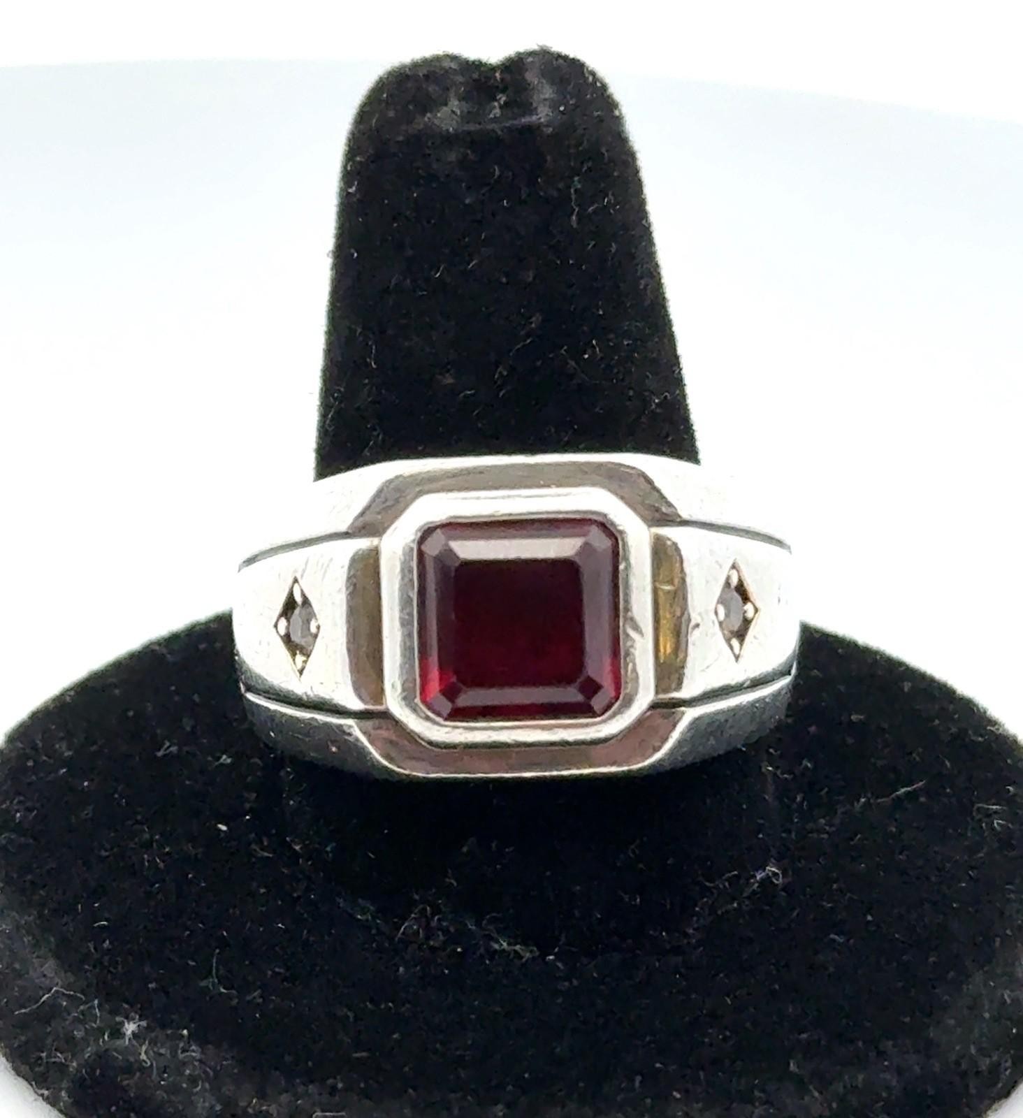 .925 Sterling Silver Lab Ruby & White Sapphire Men’s Ring Size 10, 14.1g - Image 4