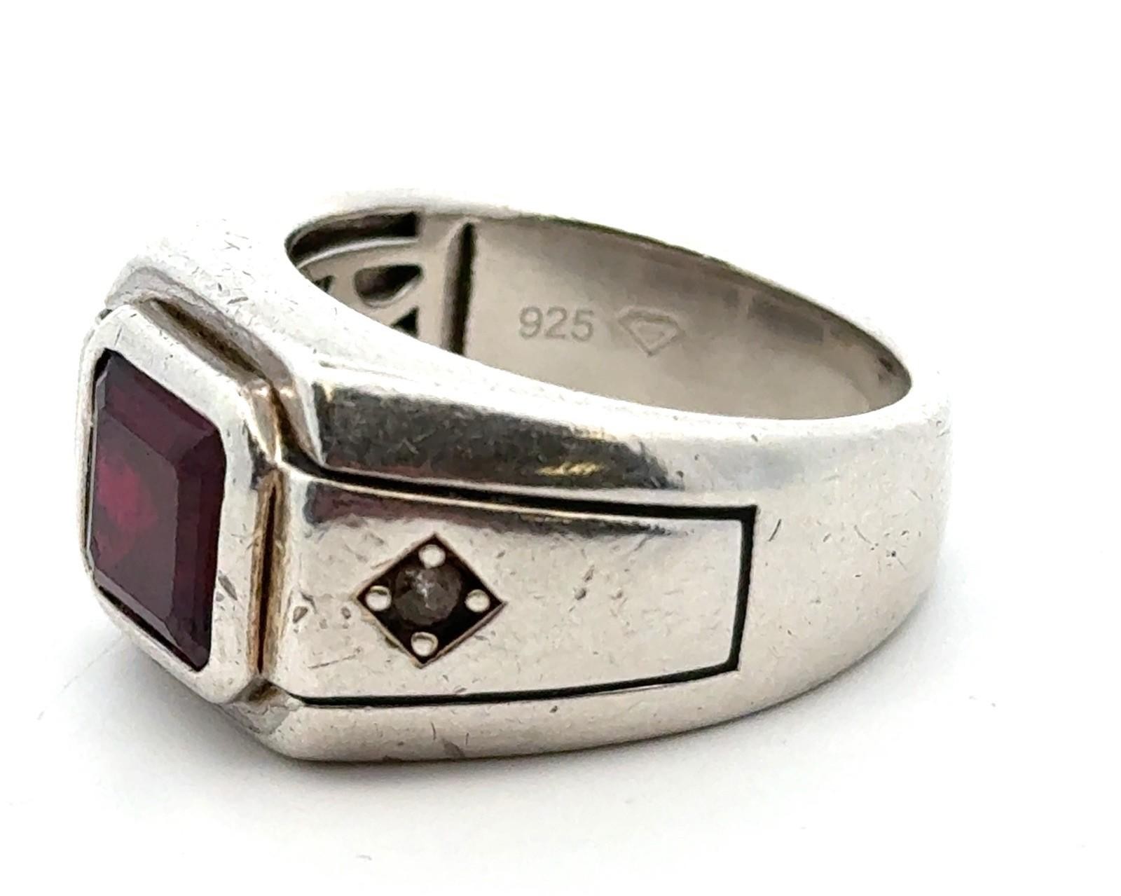 .925 Sterling Silver Lab Ruby & White Sapphire Men’s Ring Size 10, 14.1g - Image 5