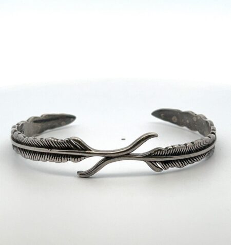 Double Feather Cuff Bracelet .925 Sterling Silver Textured Fits 7” 15.1 Grams