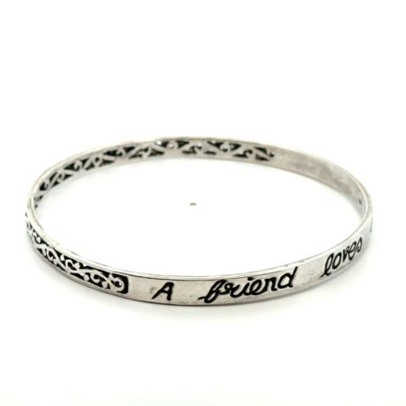 .925 Sterling Silver 8.5” Proverbs 17:17 KMI Bangle Bracelet, 18.6g