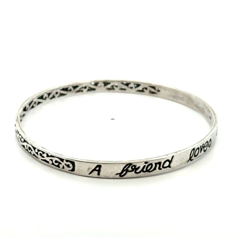 .925 Sterling Silver 8.5” Proverbs 17:17 KMI Bangle Bracelet, 18.6g
