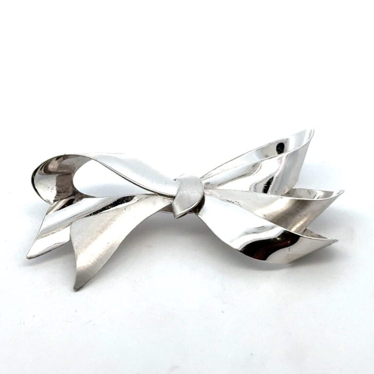 .925 Sterling Silver Bow w/ Ribbon Brooch/Pin Signed BB 925 10.9g