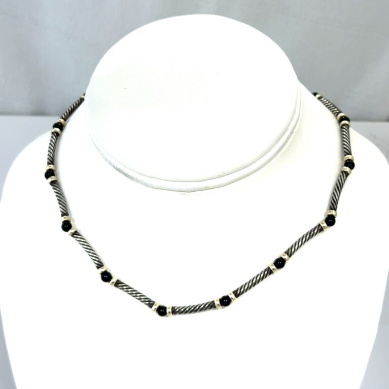 15” David Yurman Hampton Cable Choker Necklace 925 Sterling & 14k Gold w/ Box