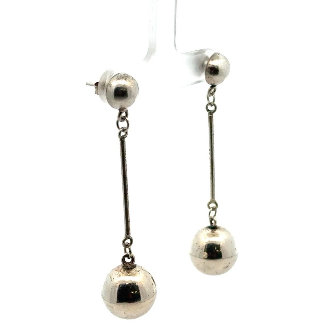 .925 Sterling Silver Ball Drop Earrings, 6.2g - Image 2