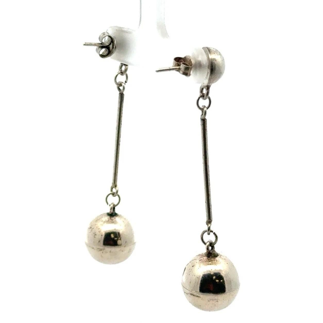 .925 Sterling Silver Ball Drop Earrings, 6.2g - Image 3
