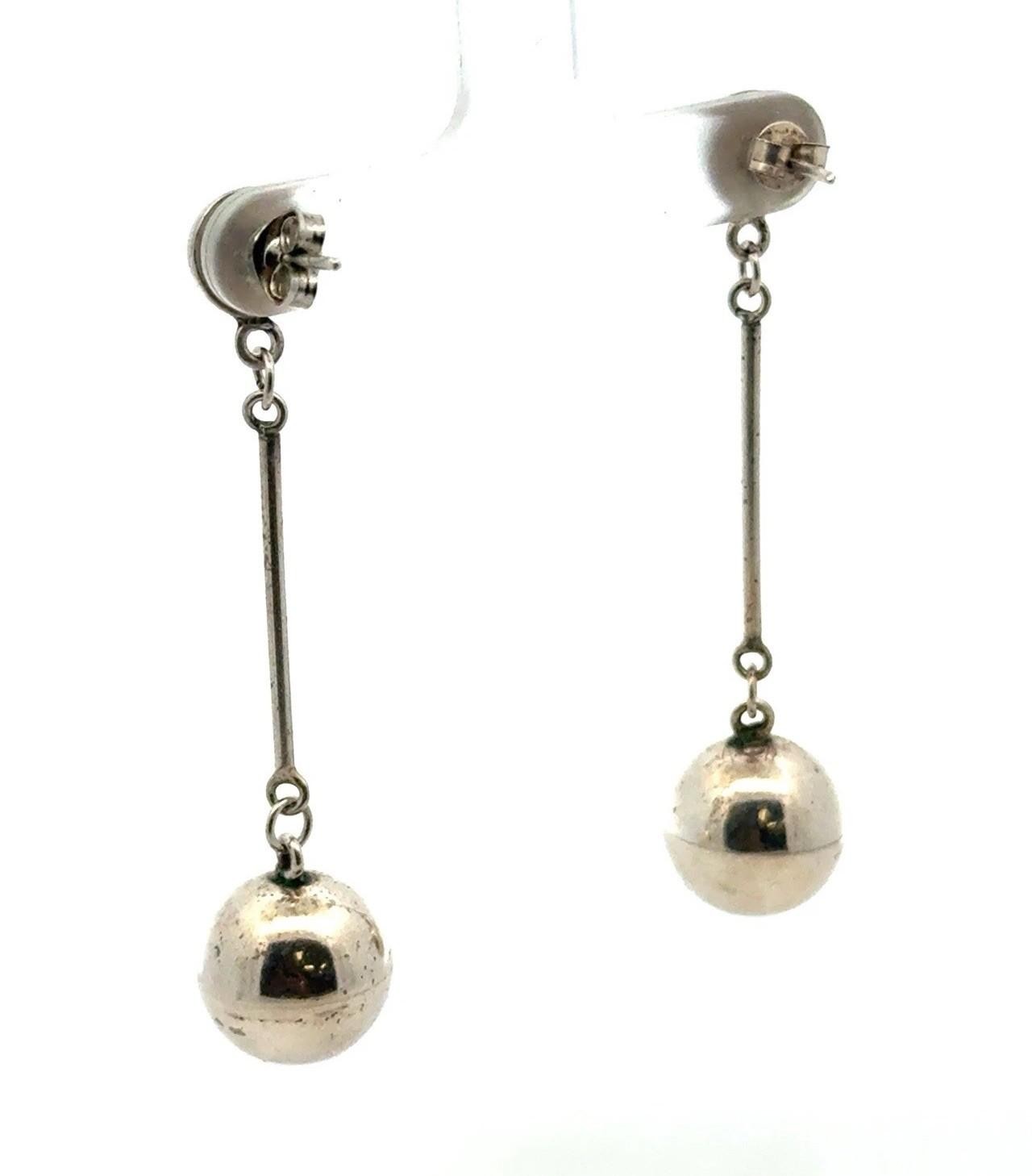 .925 Sterling Silver Ball Drop Earrings, 6.2g - Image 4