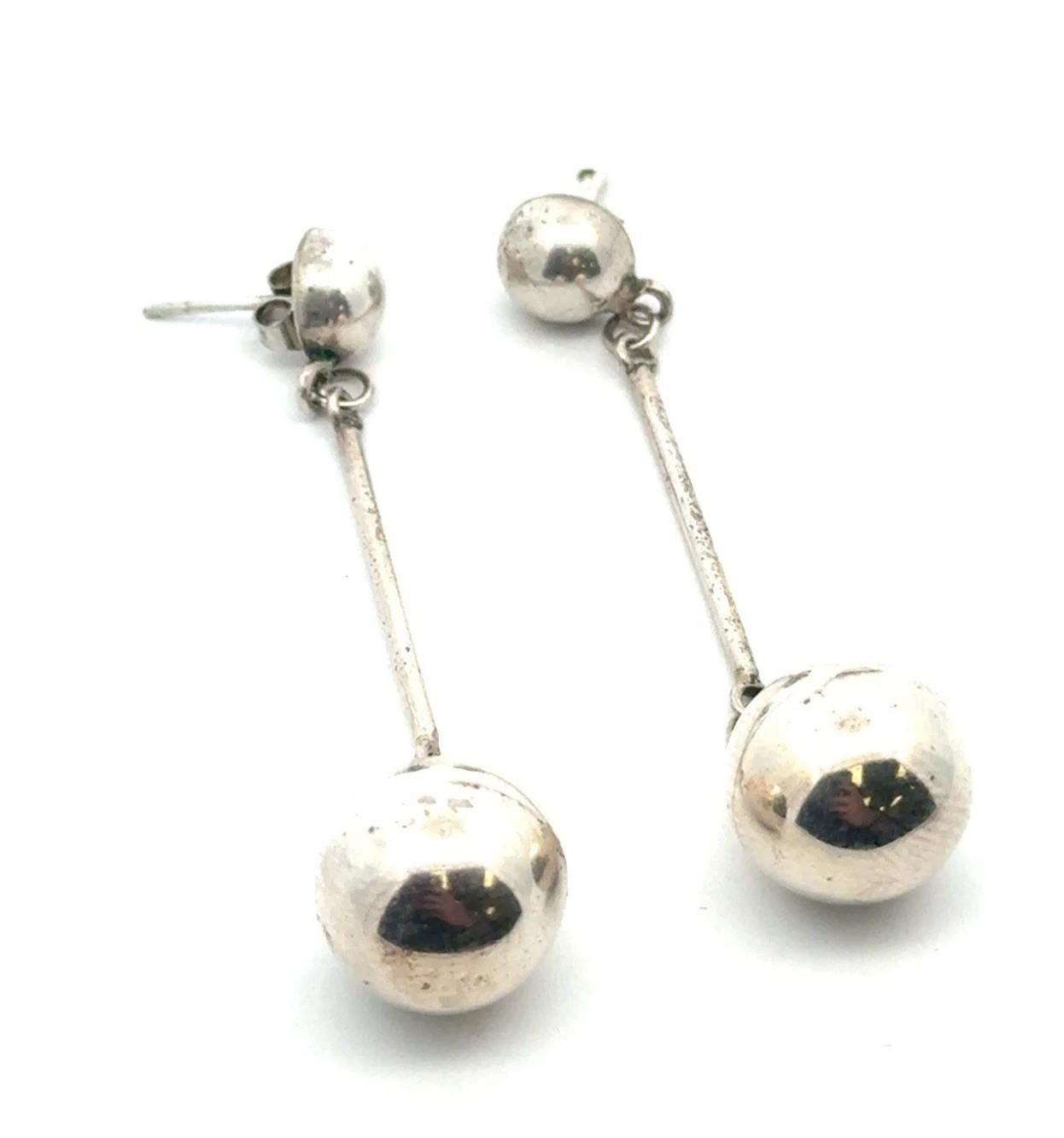 .925 Sterling Silver Ball Drop Earrings, 6.2g - Image 6