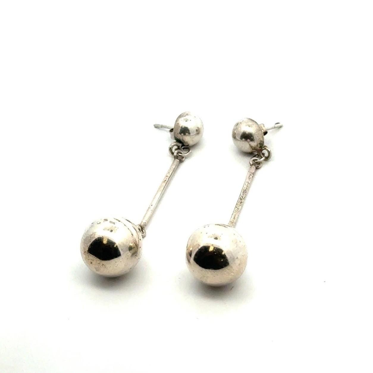 .925 Sterling Silver Ball Drop Earrings, 6.2g - Image 7