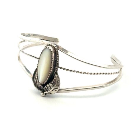 .925 Sterling Silver Cat’s Eye Moonstone Cuff Bracelet, 6.5” Wrist, 18.9g