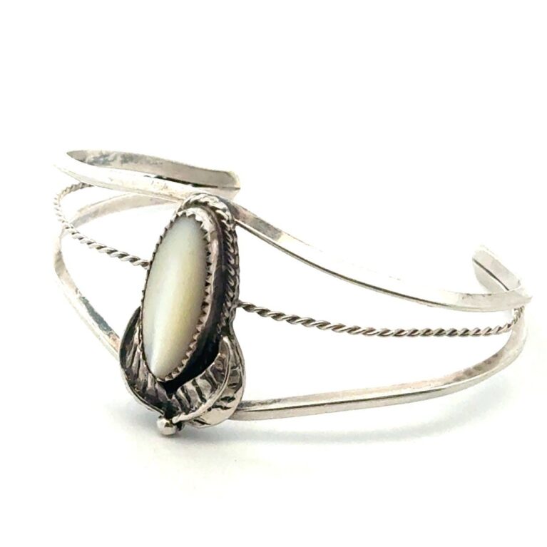 .925 Sterling Silver Cat’s Eye Moonstone Cuff Bracelet, 6.5” Wrist, 18.9g