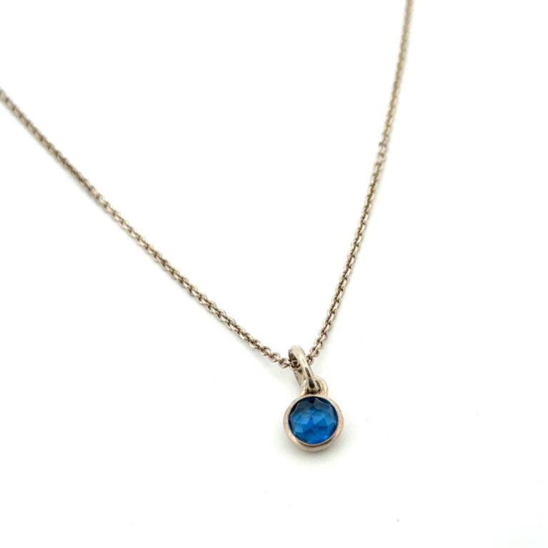 16-18” Pandora ALE S925 Sterling Silver Faceted Bezel Set Blue Droplet Necklace