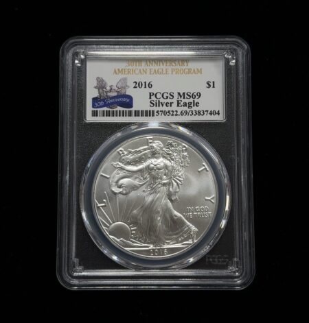 2016 American Silver Eagle PCGS MS69 30th Anniversary 1oz .999 Fine Silver