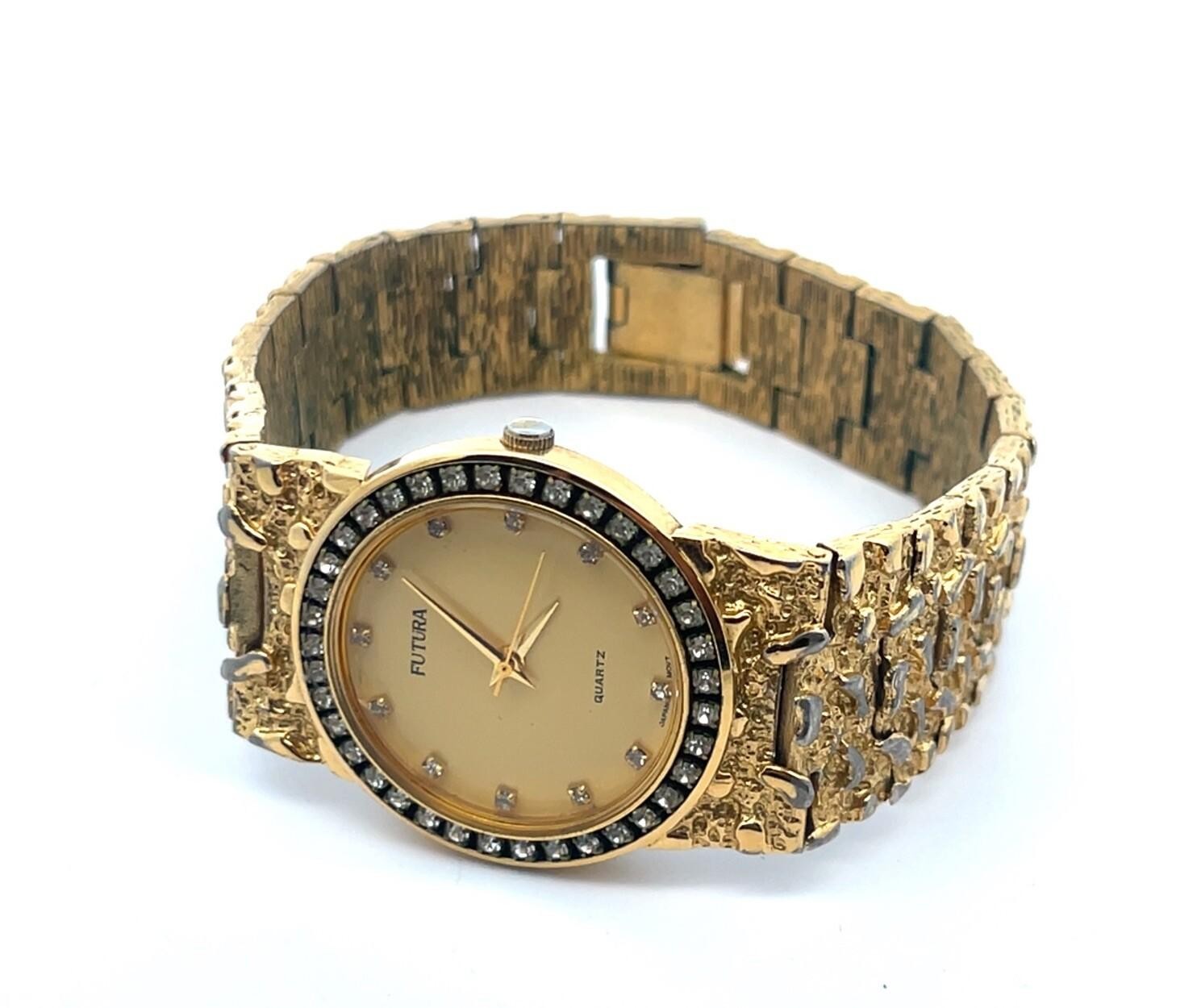 32mm Futura Ladies Quartz Gold Nugget Stainless Steel Wristwatch w/ New Battery - Image 3