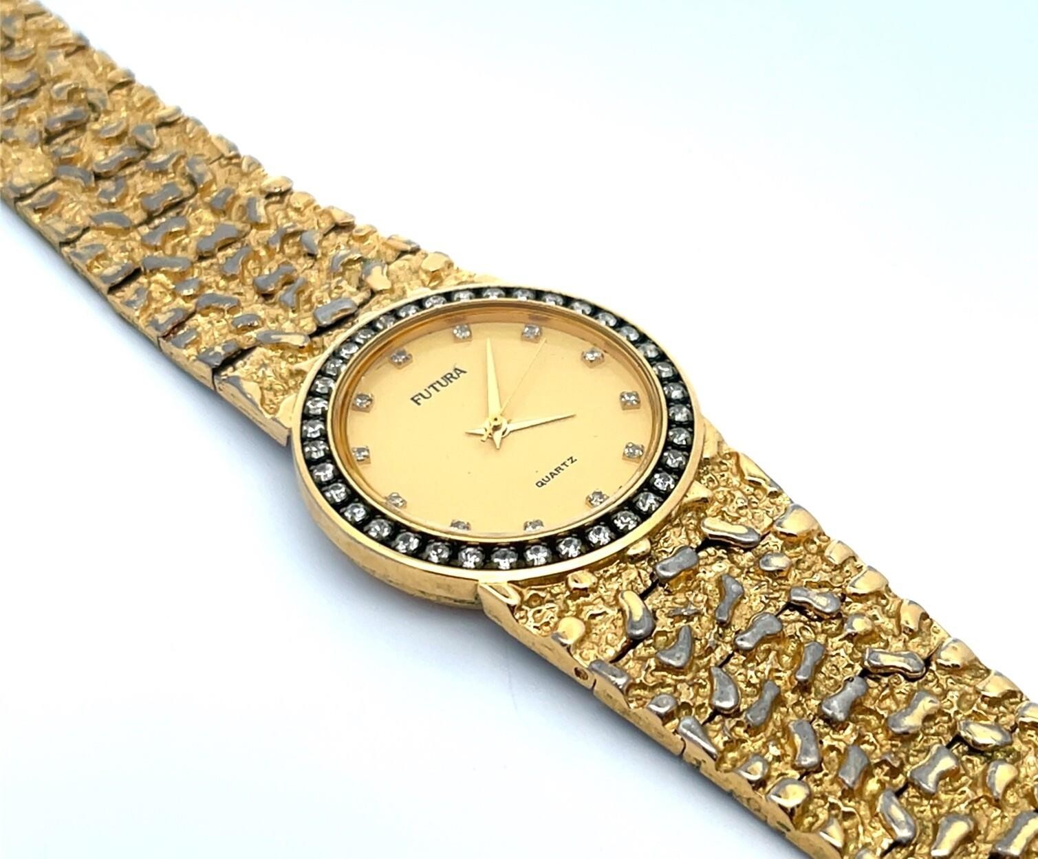 32mm Futura Ladies Quartz Gold Nugget Stainless Steel Wristwatch w/ New Battery - Image 7