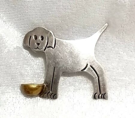 Vintage Sterling Silver Dog With Brass Bowl Brooch/Pin Mexico 13.2 Grams